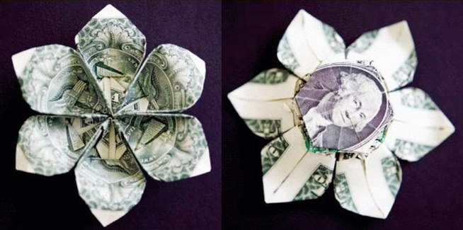 how to make origami flowers out of money